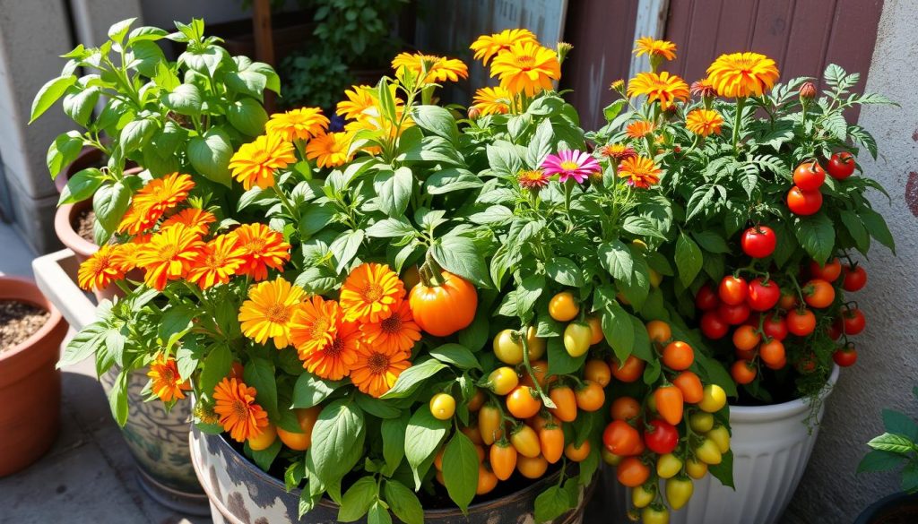 Companion plants in container garden